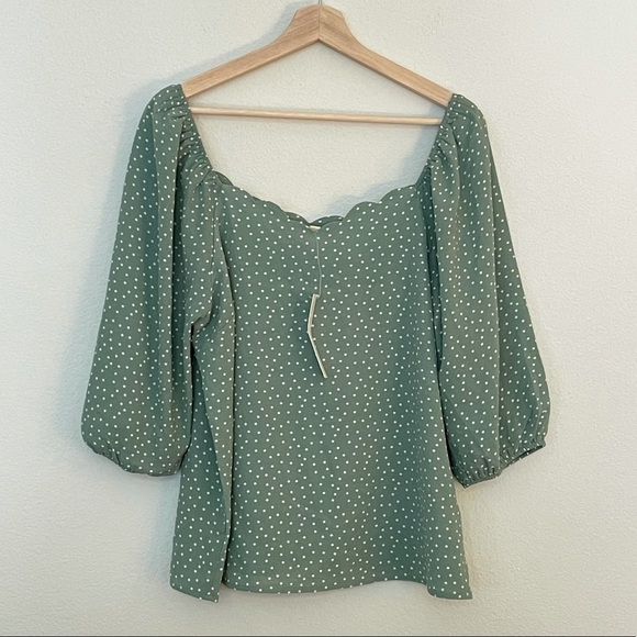 Monteau Tops - NWT Monteau Scalloped Neckline Polka Dot Blouse